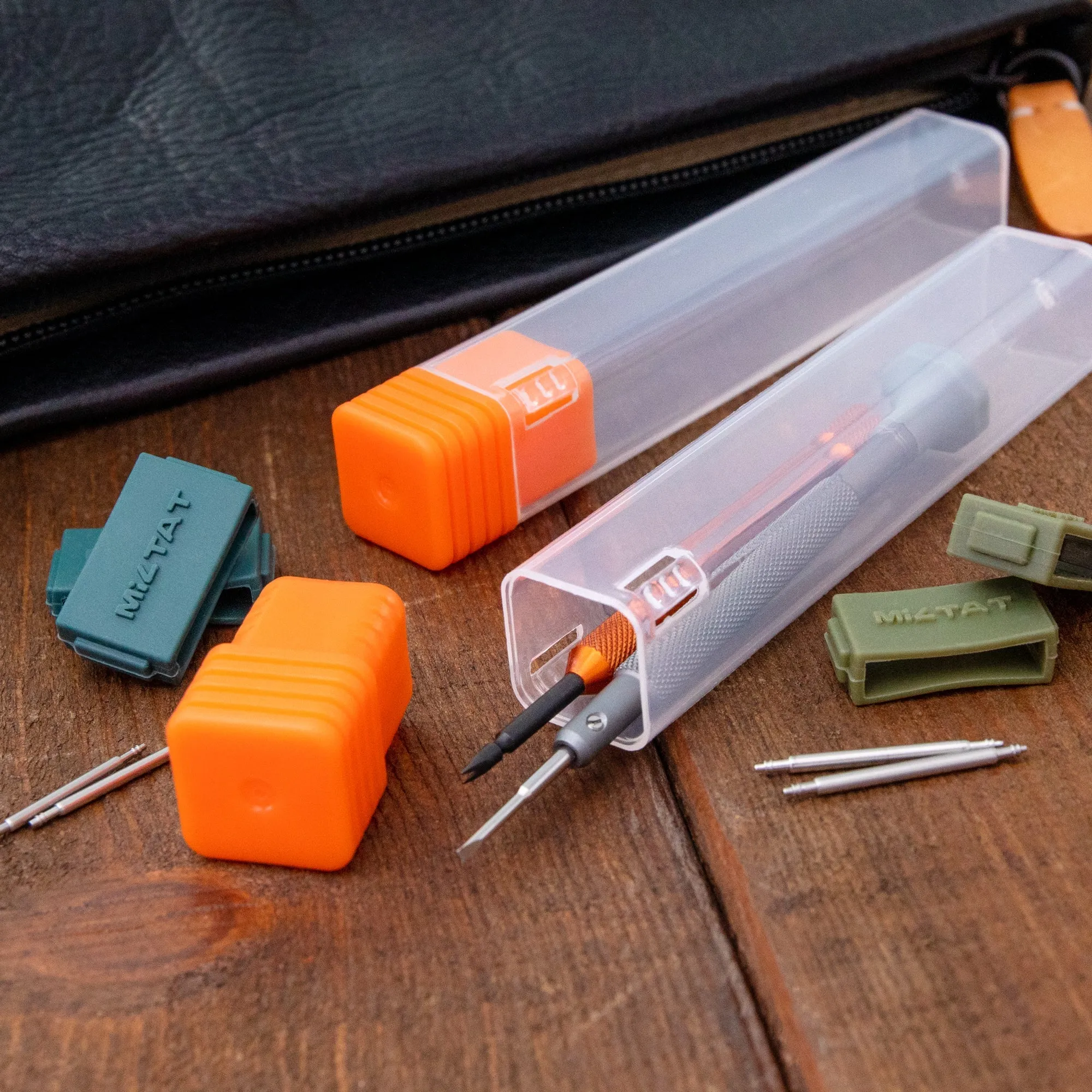 2 Compact Orange Cap Clear Square Container for Tools