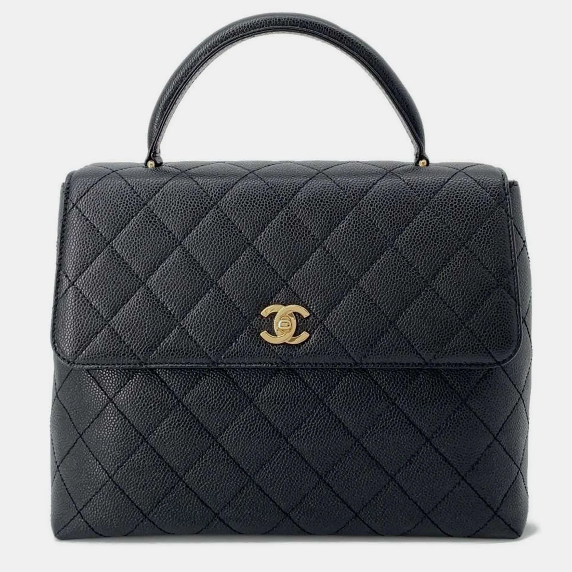 Black Caviar Leather Matelasse Top Handle Handbag