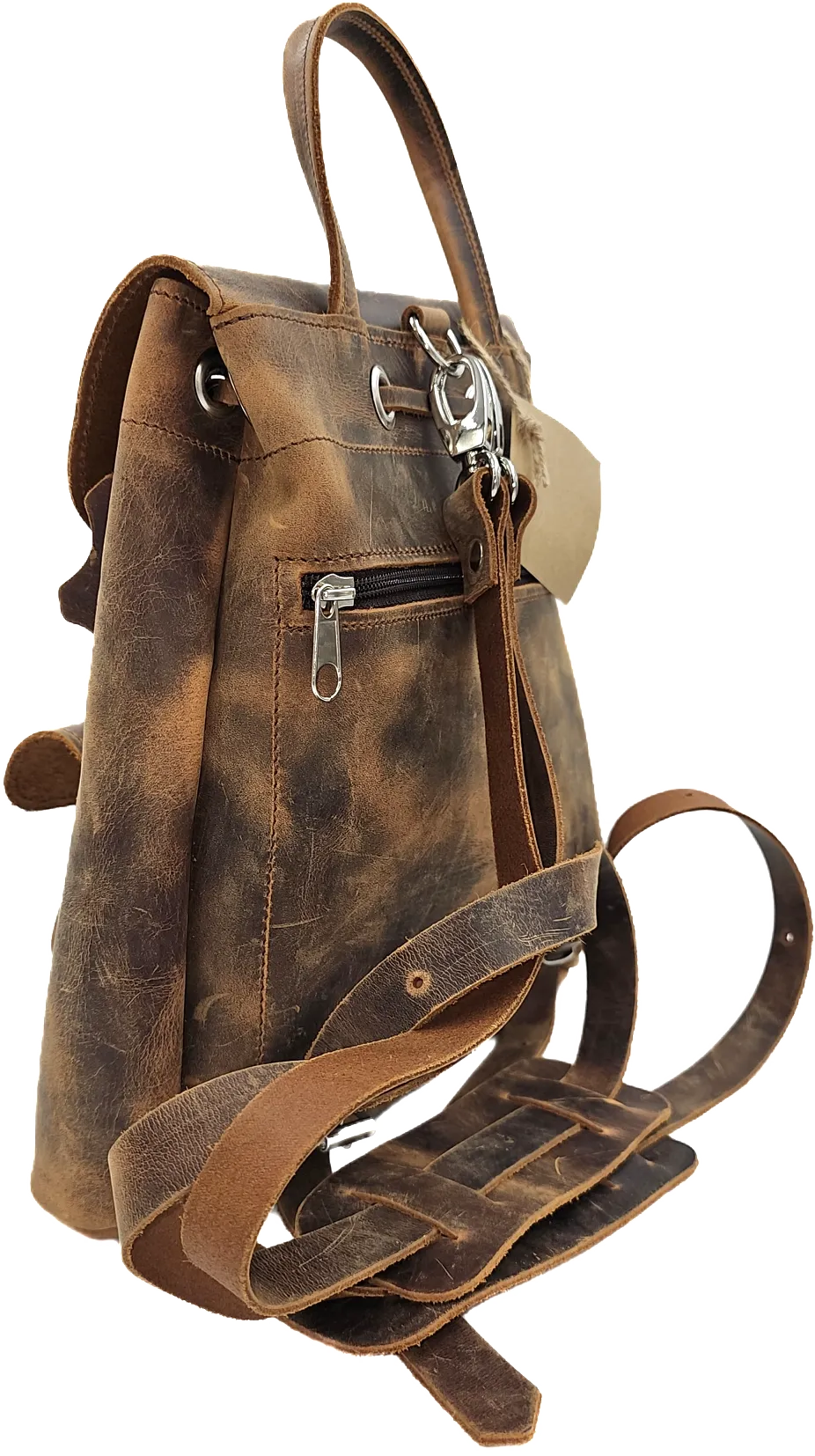 Brown leather backpack bag in dark crazy horse leather