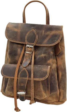 Brown leather backpack bag in dark crazy horse leather