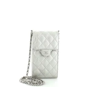 CHANEL CC Flap Phone Holder Crossbody Bag Quilted Caviar