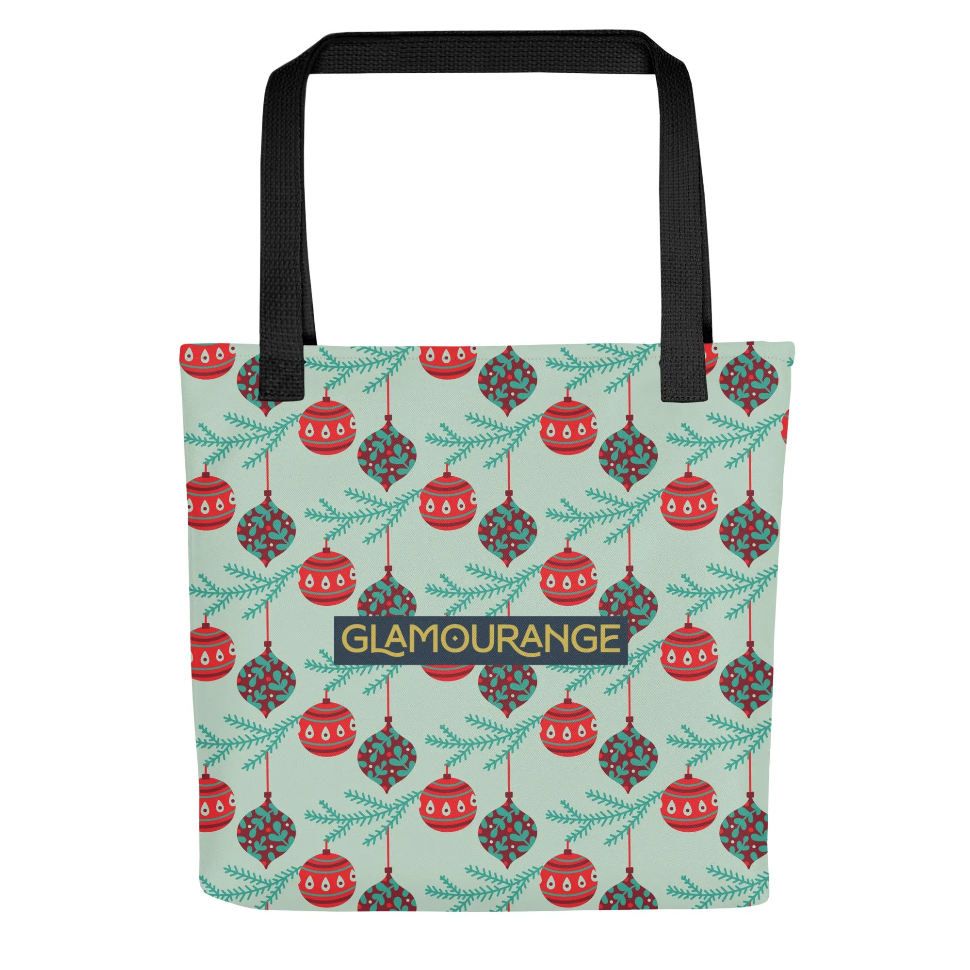 Christmas Tote Bag - Christmas Tree Branch With Ornaments (Glamourange Festive Pattern Christmas Tote Bags)