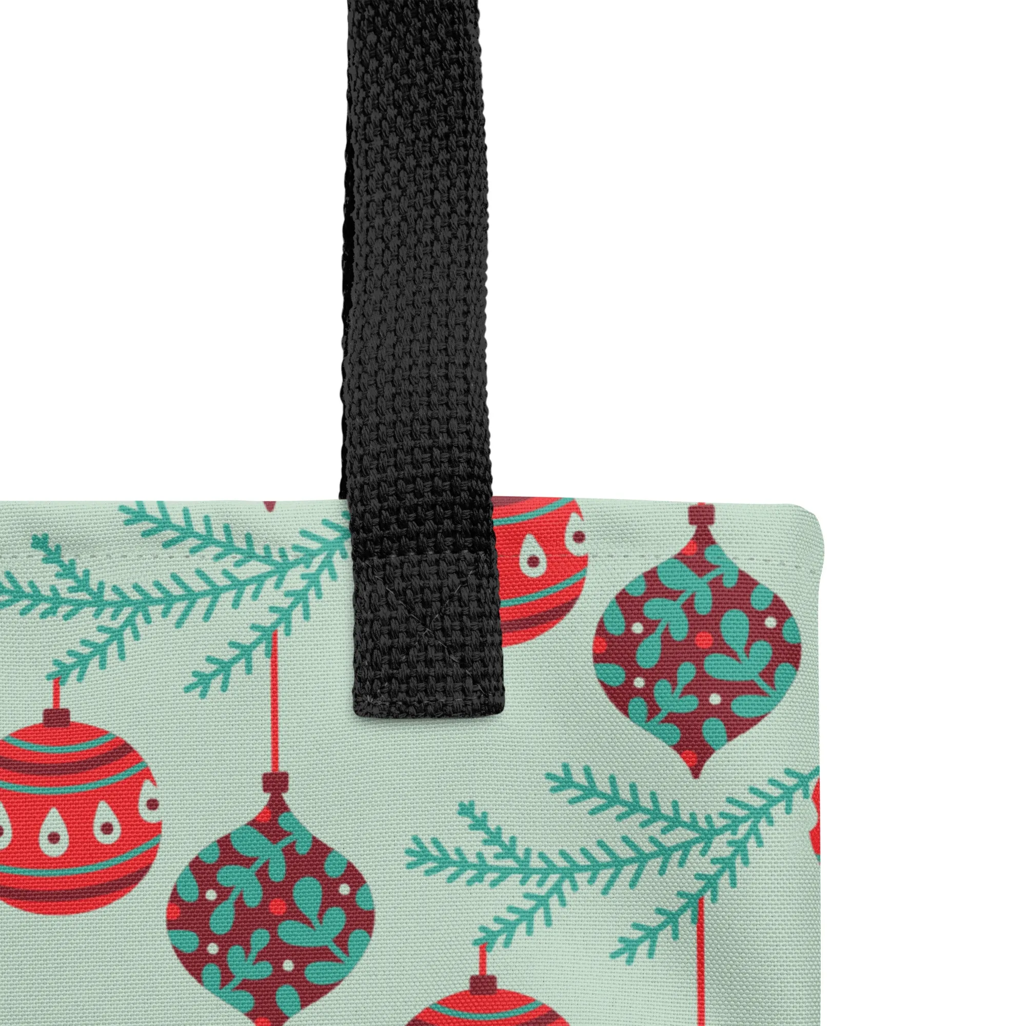 Christmas Tote Bag - Christmas Tree Branch With Ornaments (Glamourange Festive Pattern Christmas Tote Bags)