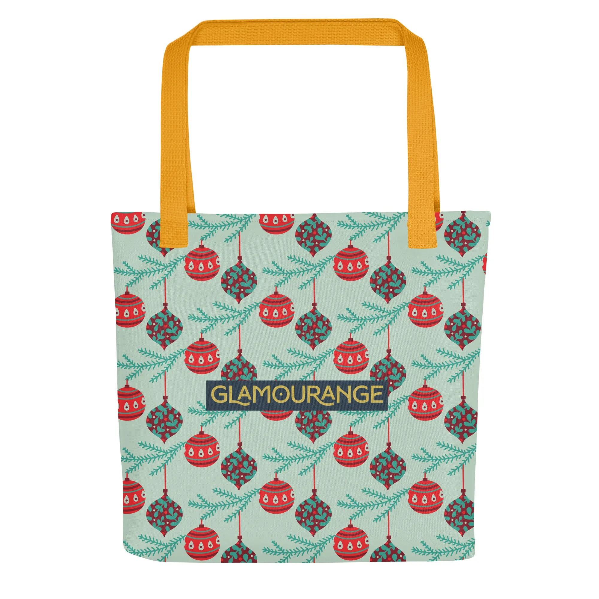 Christmas Tote Bag - Christmas Tree Branch With Ornaments (Glamourange Festive Pattern Christmas Tote Bags)