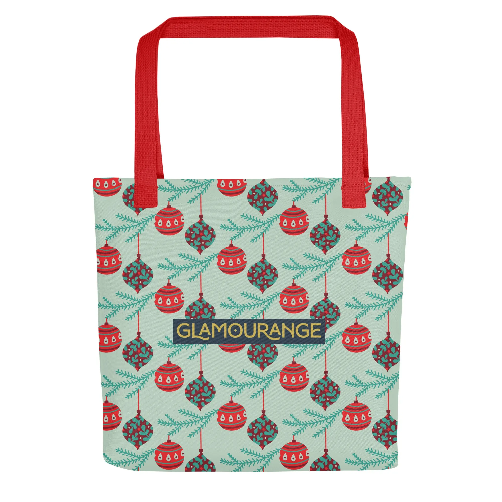 Christmas Tote Bag - Christmas Tree Branch With Ornaments (Glamourange Festive Pattern Christmas Tote Bags)