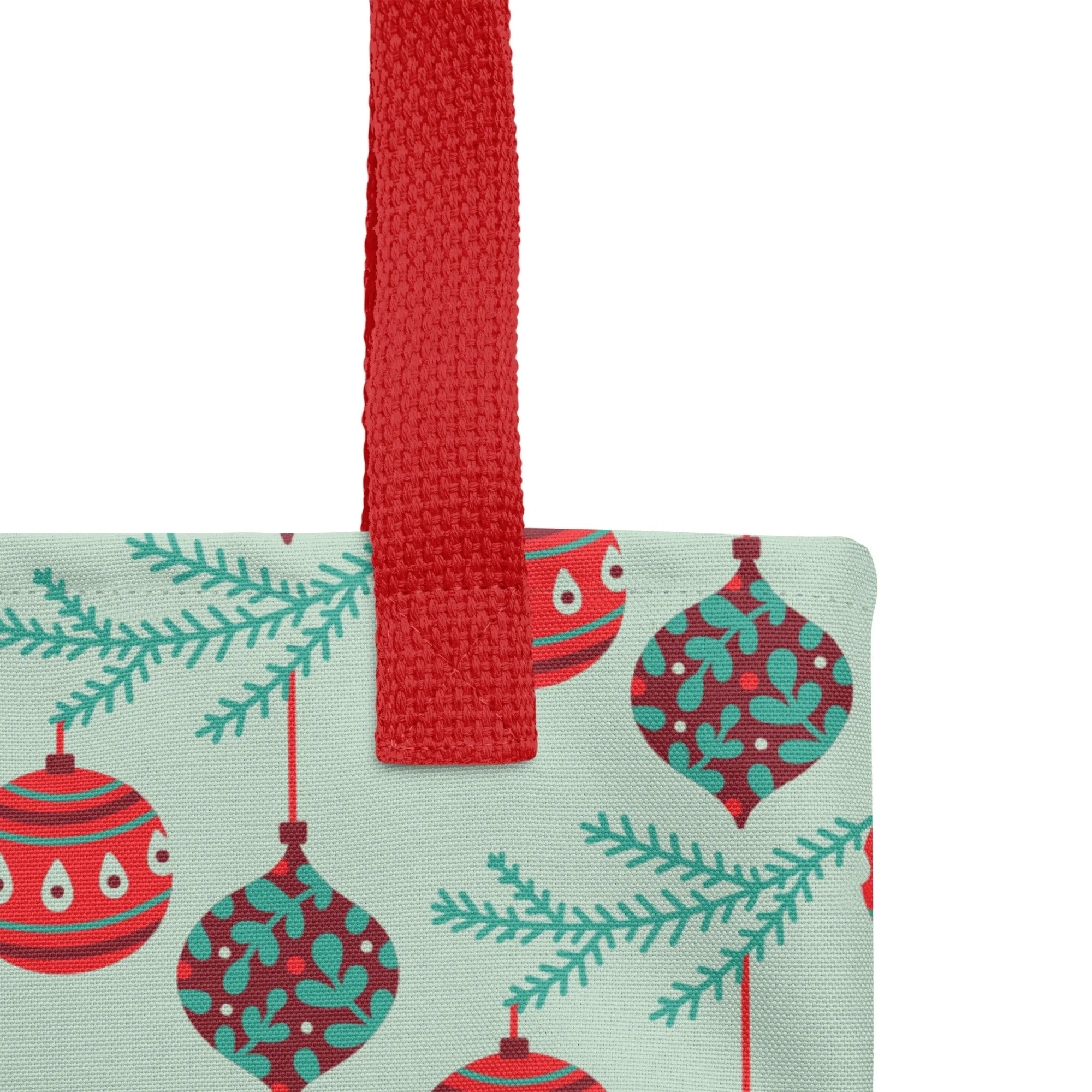 Christmas Tote Bag - Christmas Tree Branch With Ornaments (Glamourange Festive Pattern Christmas Tote Bags)