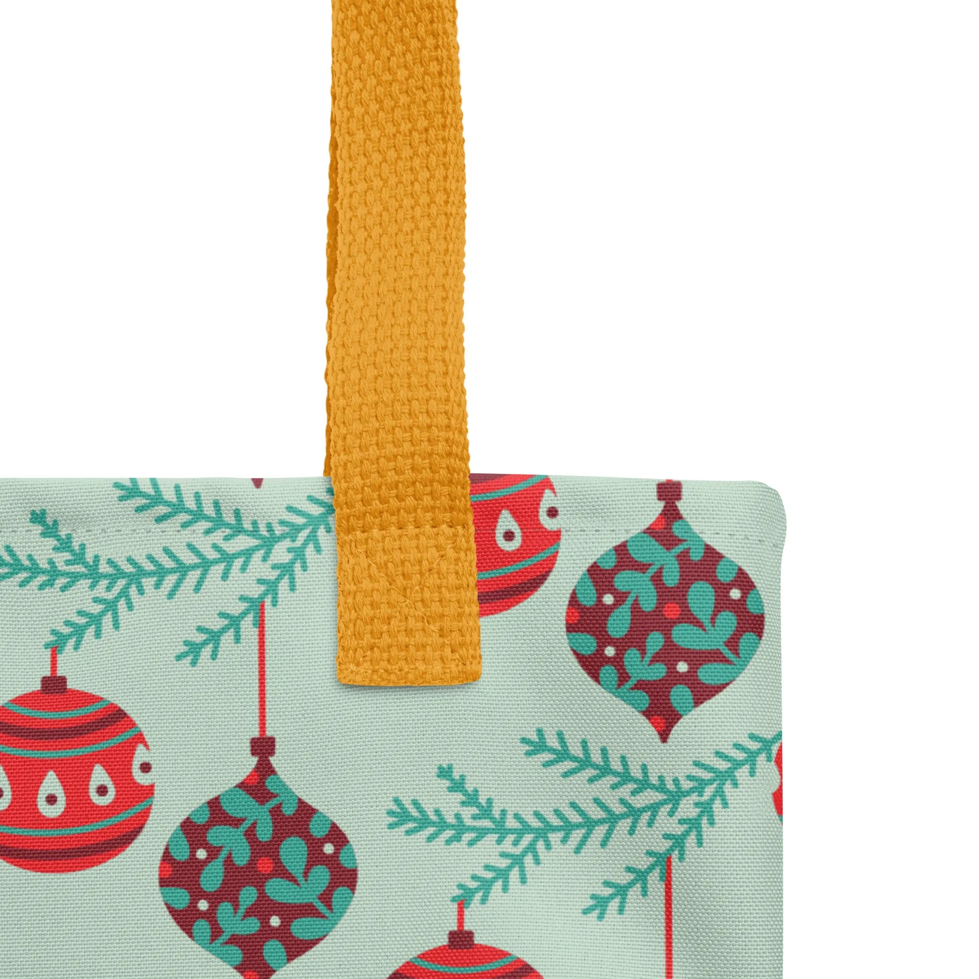 Christmas Tote Bag - Christmas Tree Branch With Ornaments (Glamourange Festive Pattern Christmas Tote Bags)