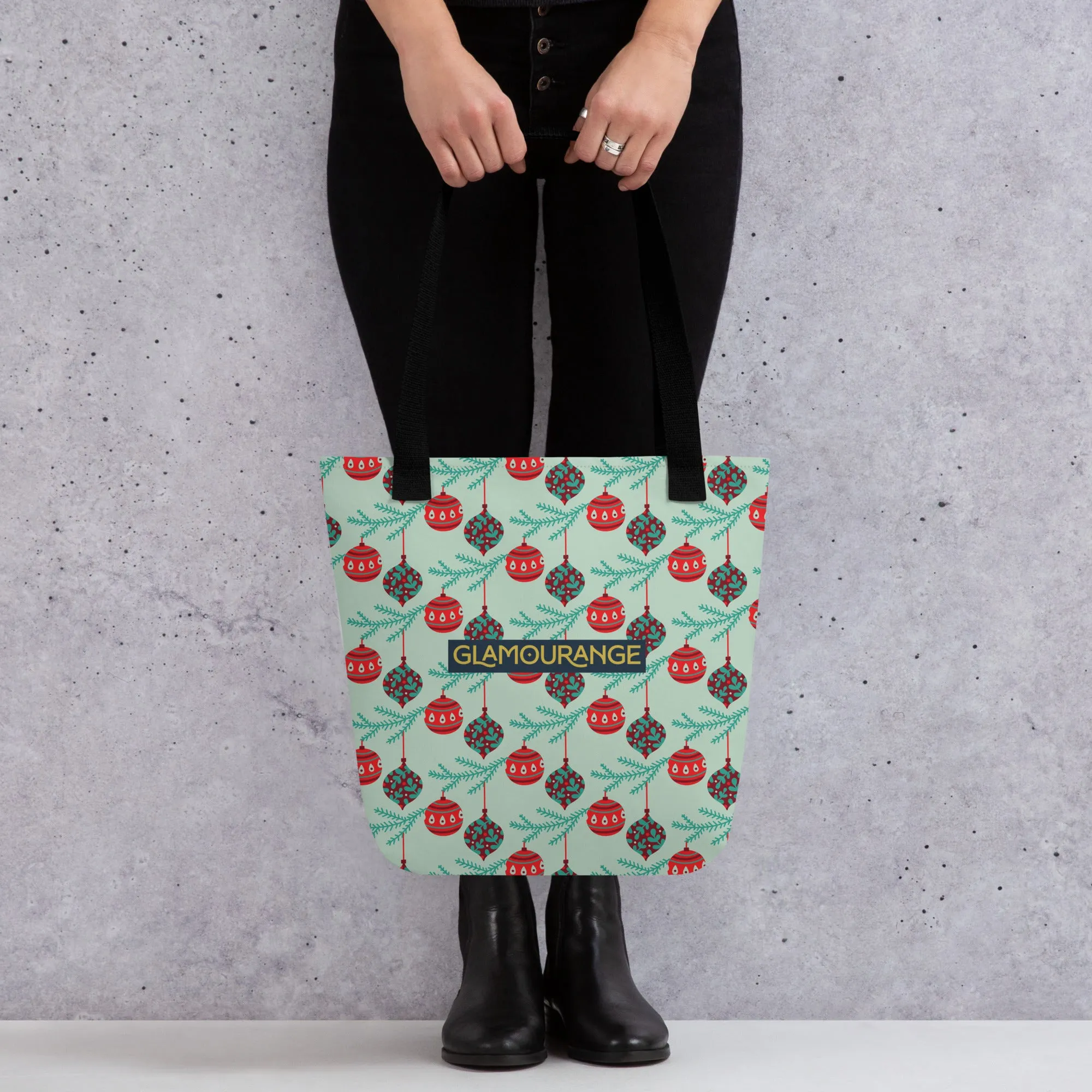 Christmas Tote Bag - Christmas Tree Branch With Ornaments (Glamourange Festive Pattern Christmas Tote Bags)