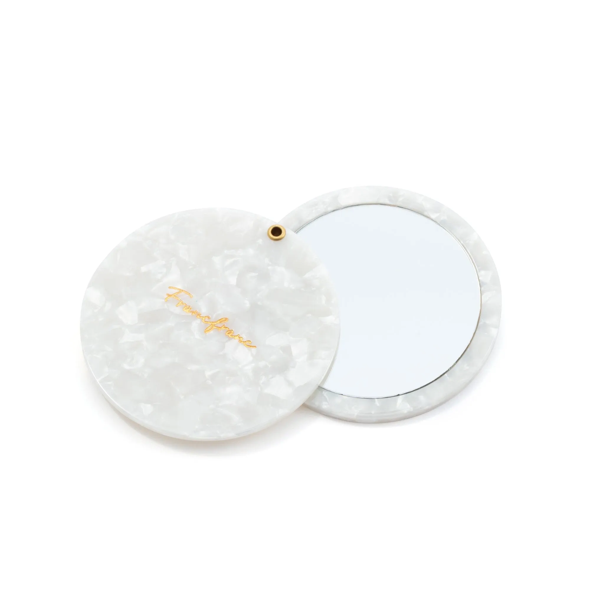 Compact Mirror With Pouch  White