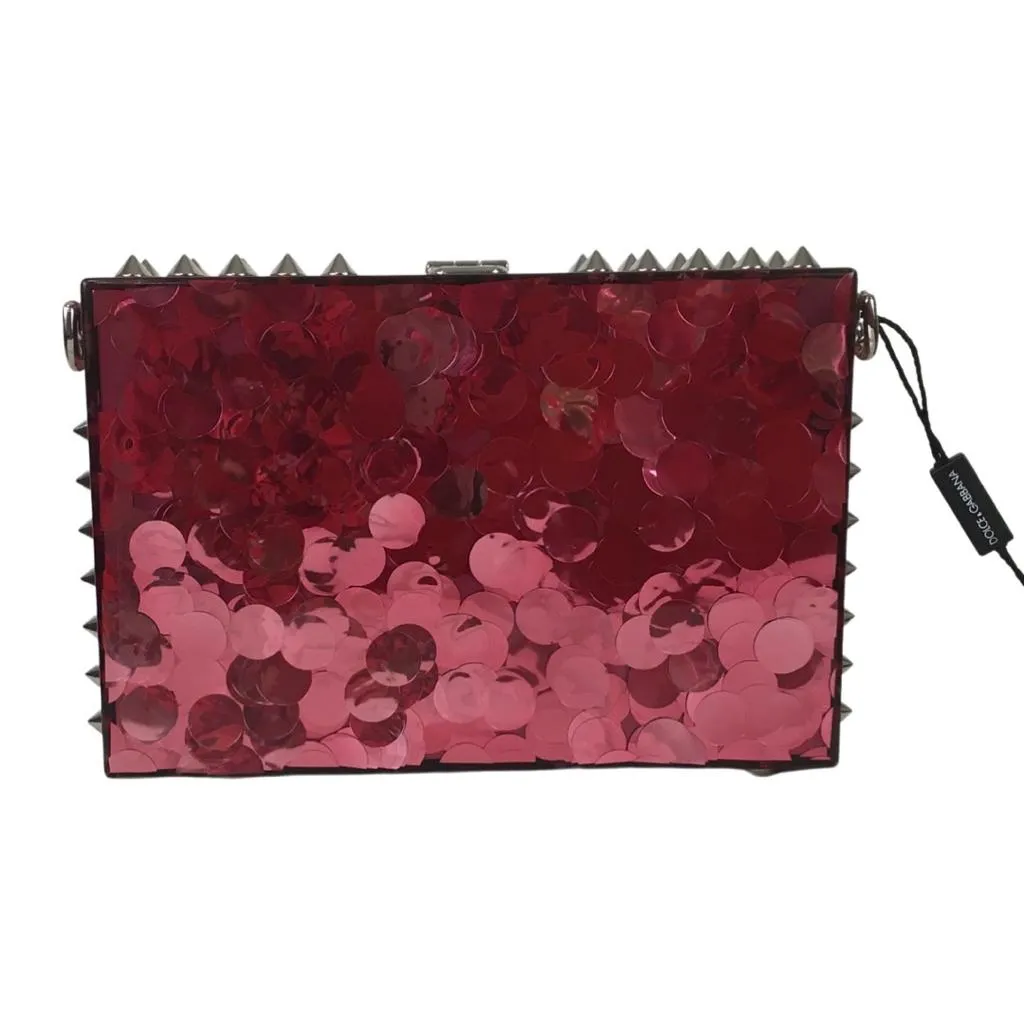 Dolce & Gabbana Clutch Bag Acrylic Red Sequins and Tacks In The Corners Sz Small