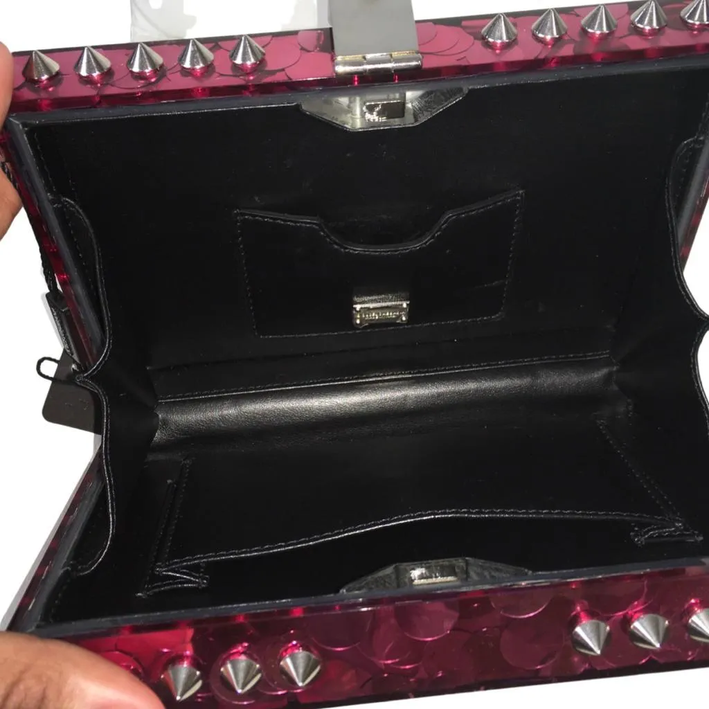 Dolce & Gabbana Clutch Bag Acrylic Red Sequins and Tacks In The Corners Sz Small