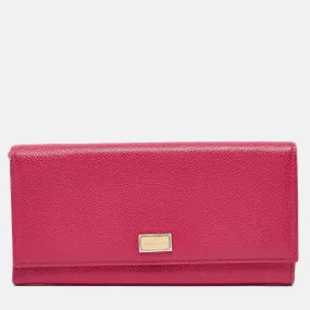 Fuchsia Leather Flap Continental Wallet