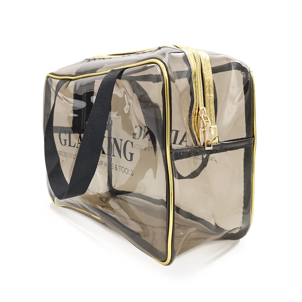 Gladking Handy Makeup Pouch Clear with Lining Gold