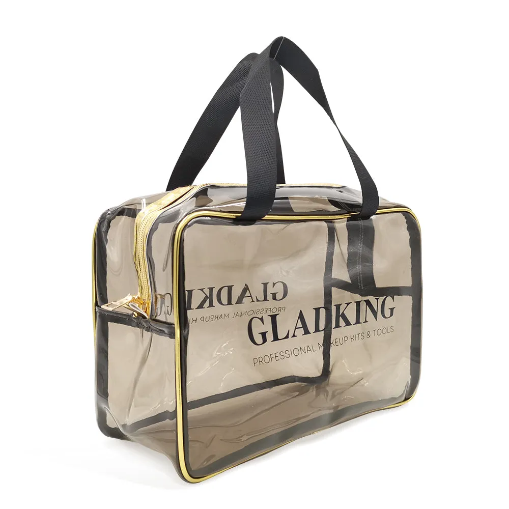 Gladking Handy Makeup Pouch Clear with Lining Gold