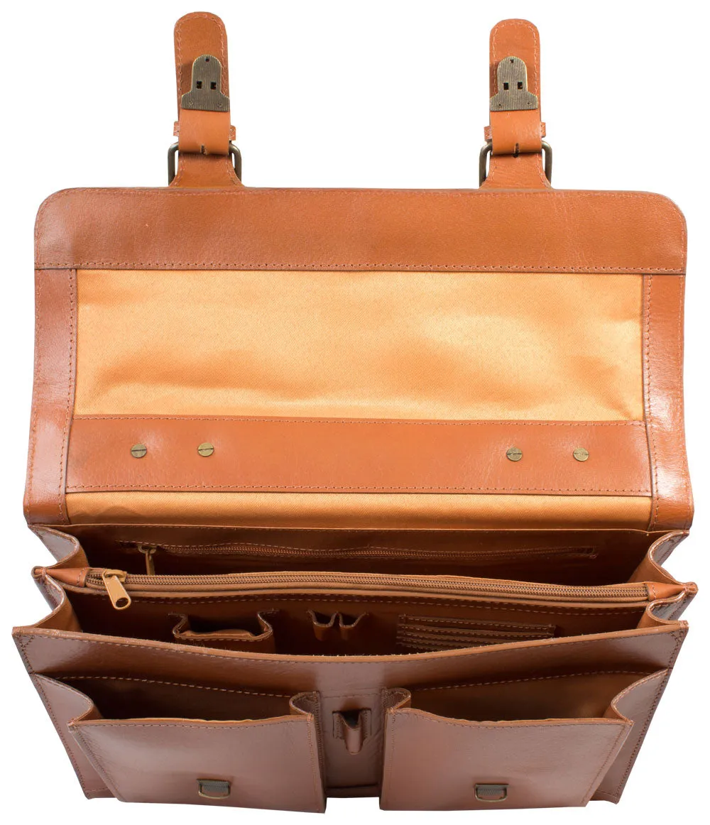 HIDEONLINE VINTAGE TAN BRIDLE LEATHER SATCHEL BRIEFCASE