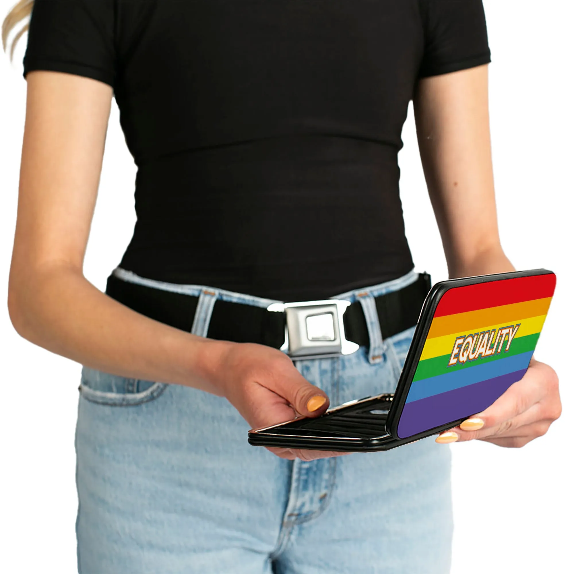 Hinged Wallet - EQUALITY Stripe Rainbow White