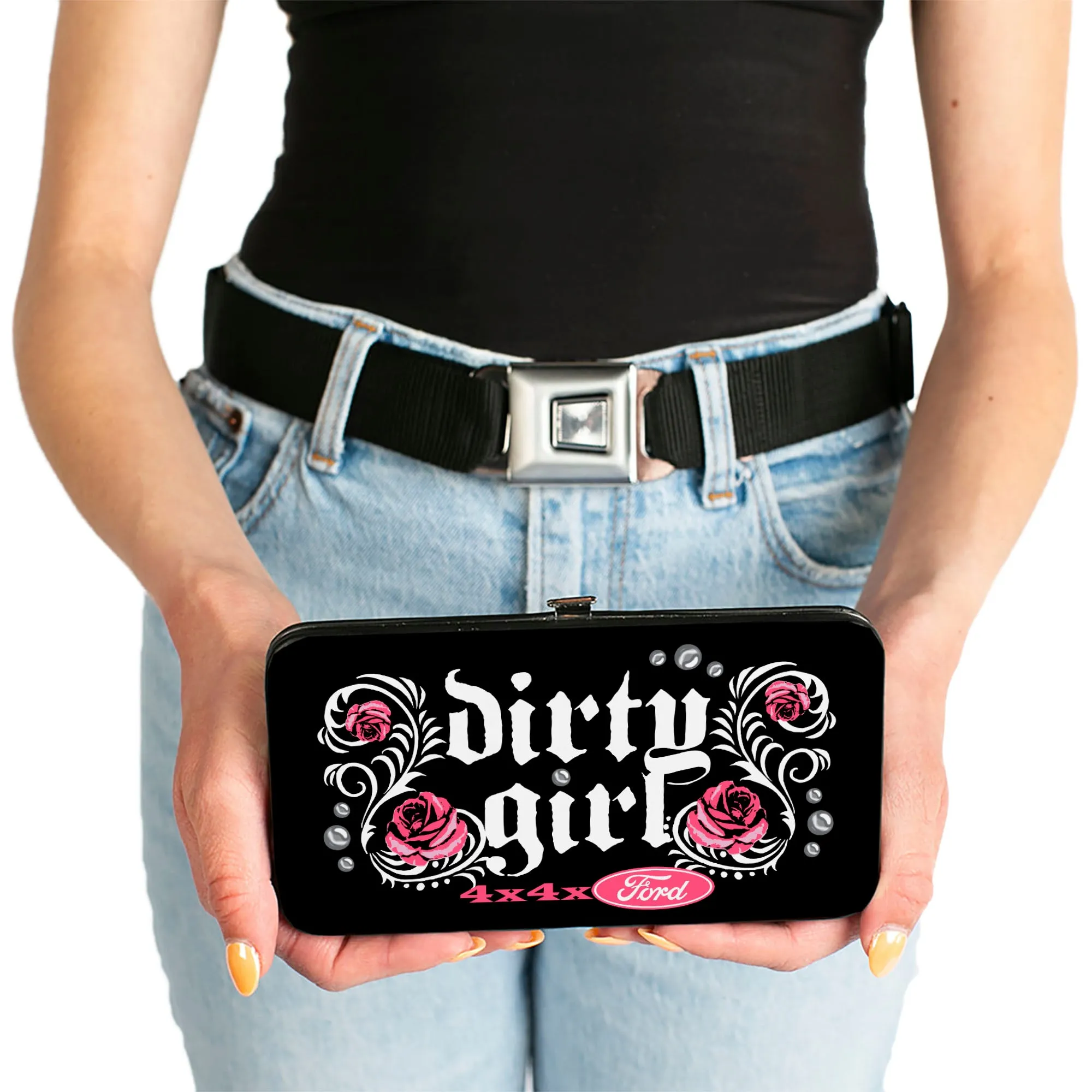 Hinged Wallet - Floral DIRTY GIRL 4x4xFORD Black White Pink