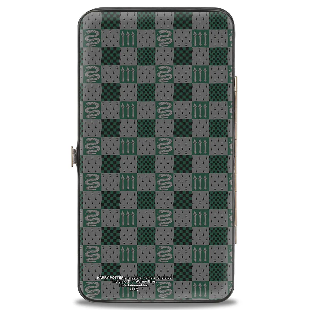 Hinged Wallet - Harry Potter SLYTHERIN Crest Heraldry Checkers Gray Greens