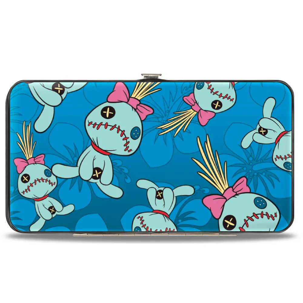 Hinged Wallet - Lilo & Stitch Scrump Pose Hibiscus Flowers Scattered Blues