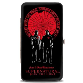 Hinged Wallet - SUPERNATURAL SAM & DEAN WINCHESTER Pose DRIVER PICKS THE MUSIC Shattered Glass Black Red White