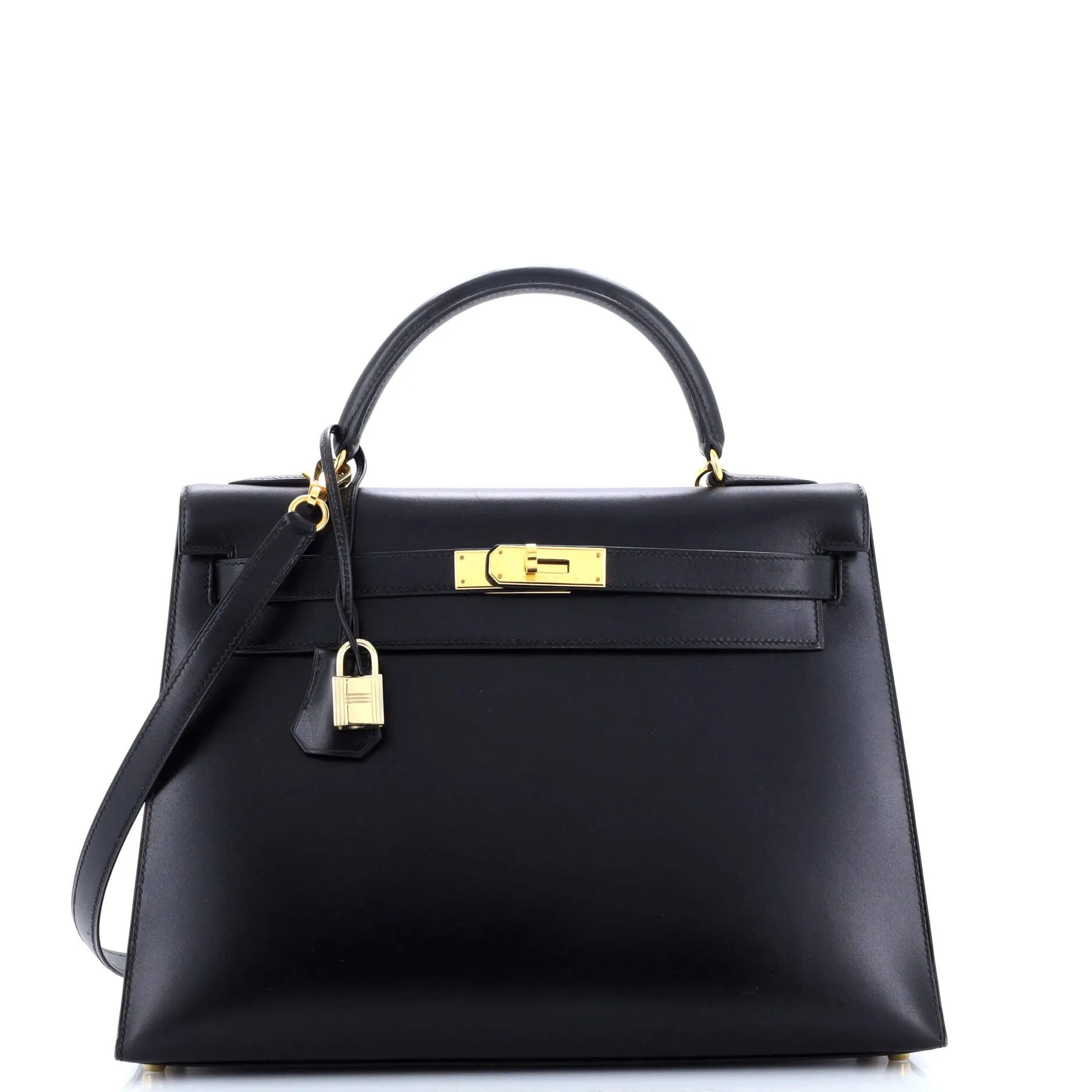 Kelly Handbag Noir Box Calf with Gold Hardware 32