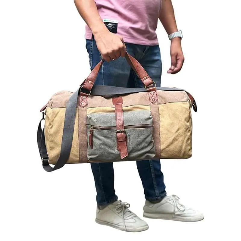 Mona B - Sebastian 100% Cotton Canvas Duffel Gym Travel and Sports Bag with Outside Zippered Pocket and Stylish Design for Men and Women