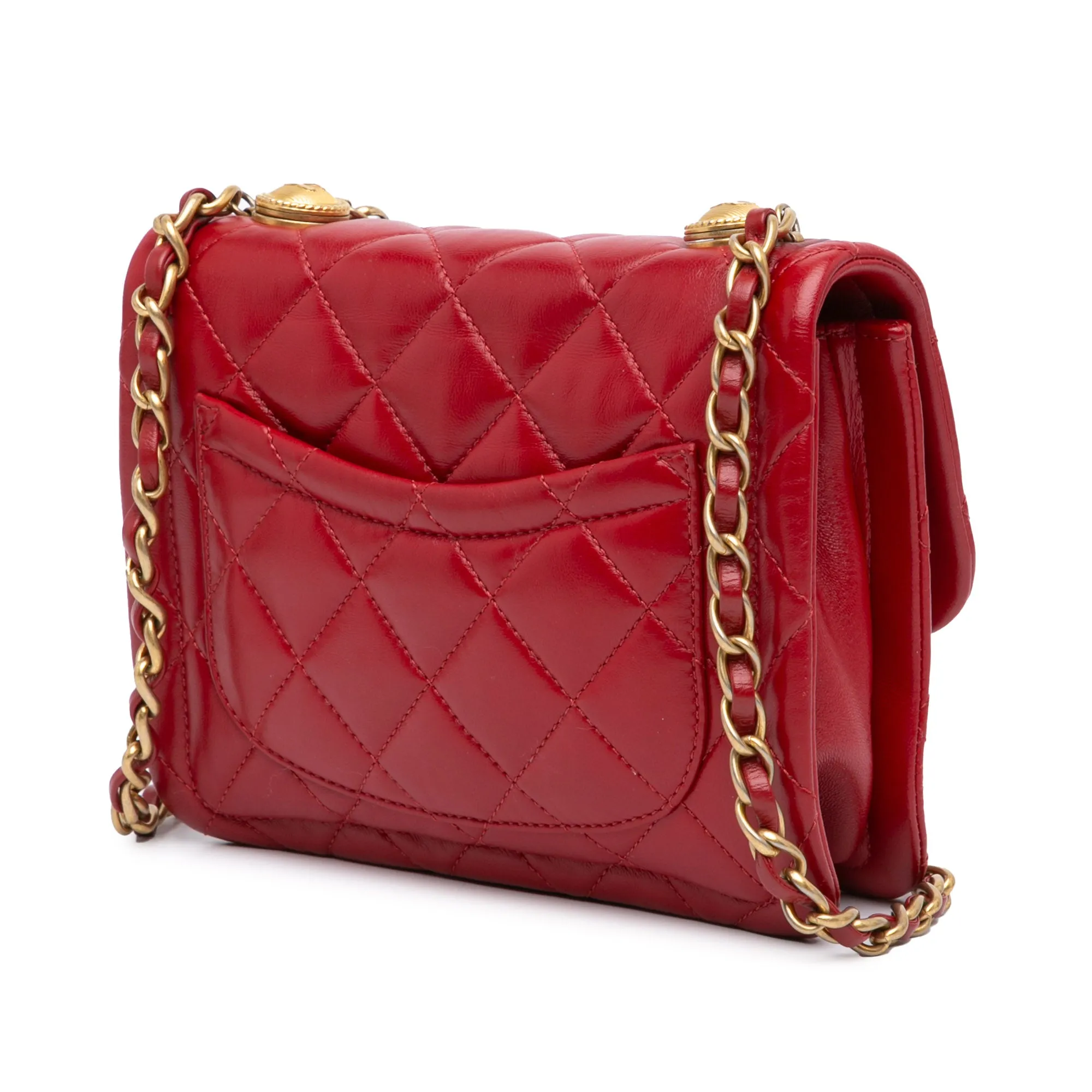 Red Chanel Mini Quilted Lambskin Soft Square Flap Satchel