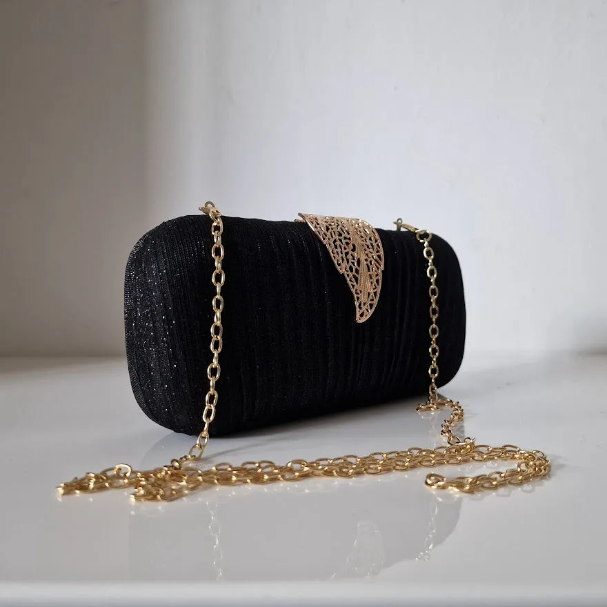 Sparkly Gold Leaf Shimmery Black Clutch