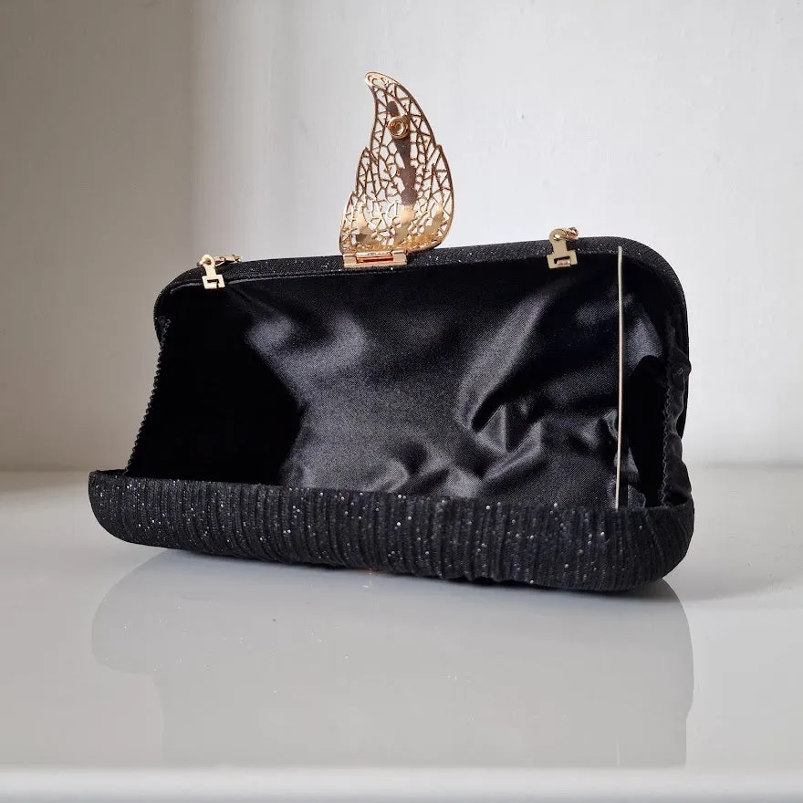 Sparkly Gold Leaf Shimmery Black Clutch