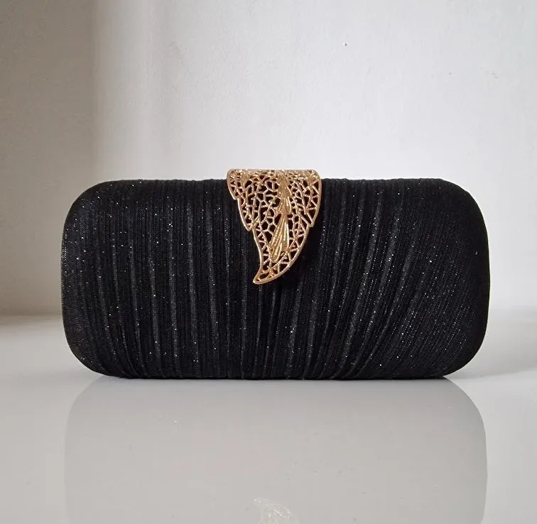 Sparkly Gold Leaf Shimmery Black Clutch