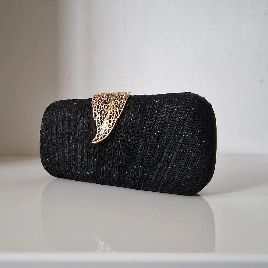 Sparkly Gold Leaf Shimmery Black Clutch