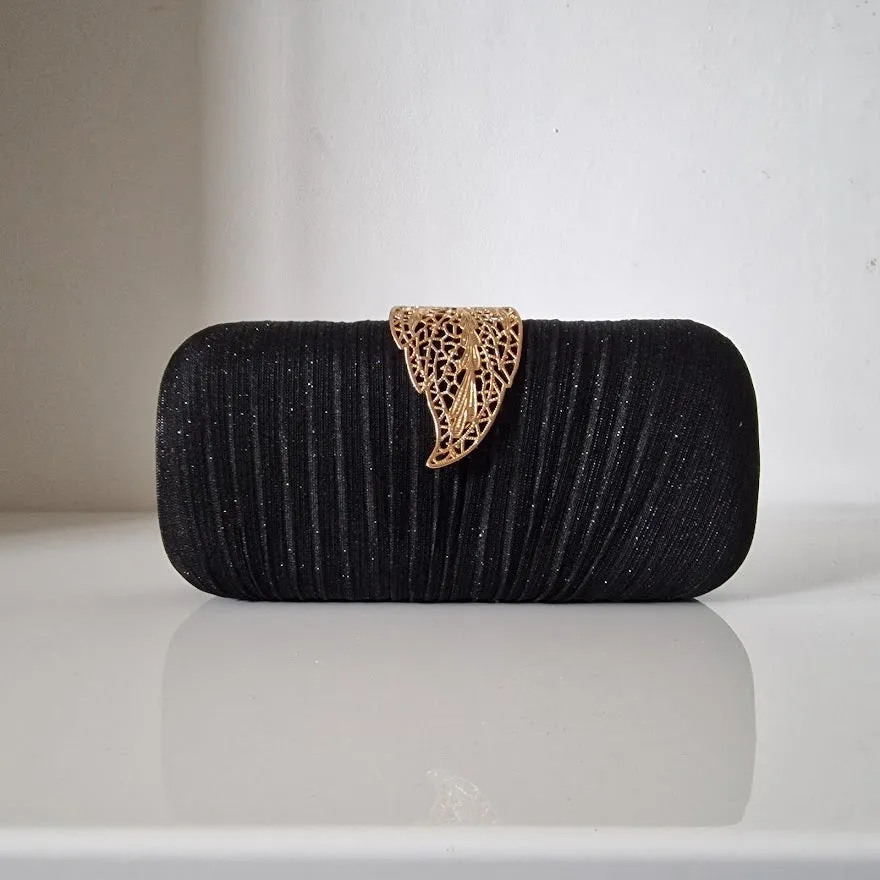 Sparkly Gold Leaf Shimmery Black Clutch