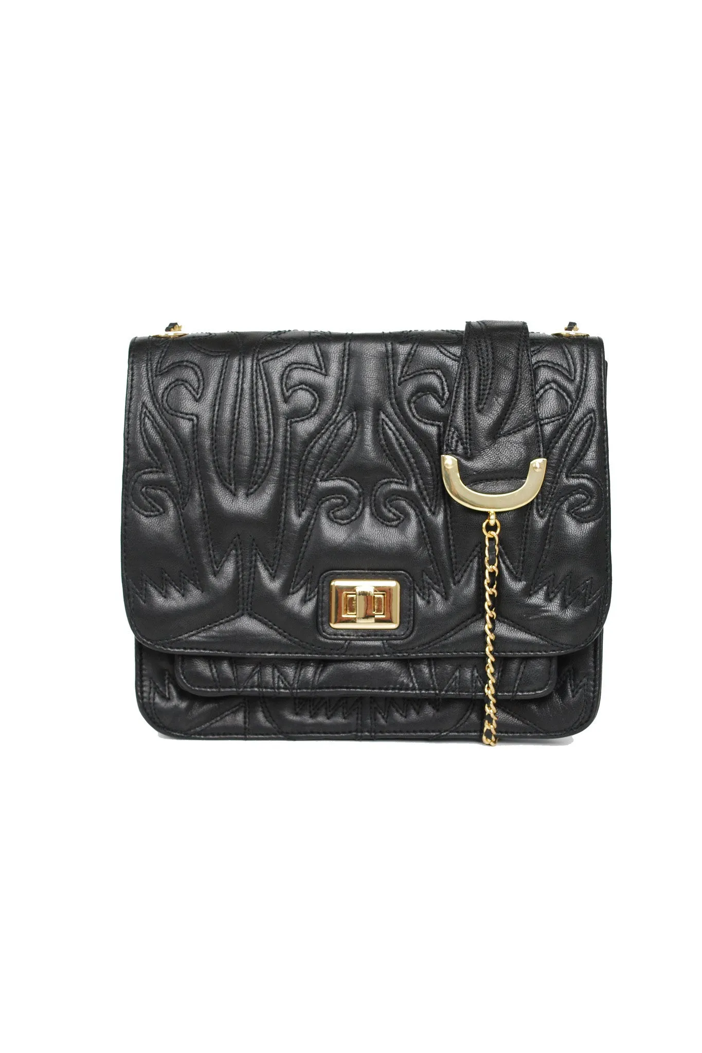 STITCHED JAI SATCHEL BLACK LEATHER