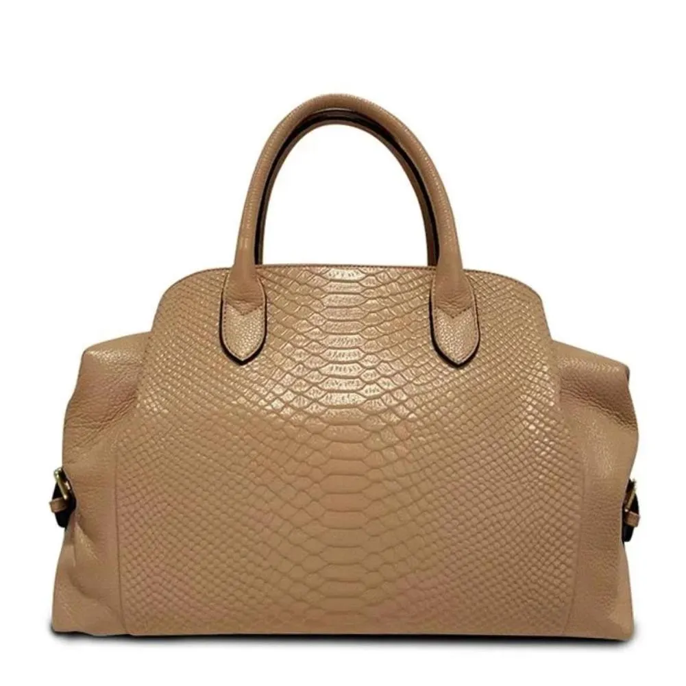 Top Grain Serpentine Pattern Leather Handbag Boston Satchel