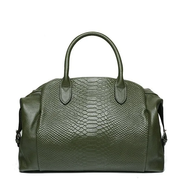 Top Grain Serpentine Pattern Leather Handbag Boston Satchel