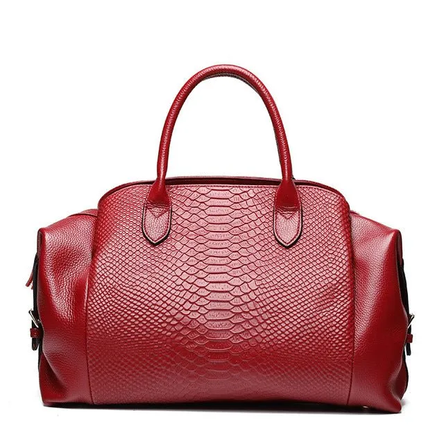 Top Grain Serpentine Pattern Leather Handbag Boston Satchel