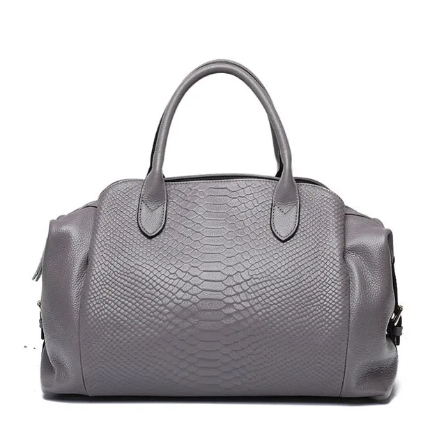 Top Grain Serpentine Pattern Leather Handbag Boston Satchel