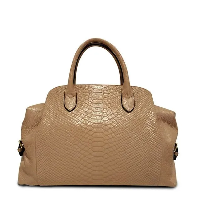 Top Grain Serpentine Pattern Leather Handbag Boston Satchel