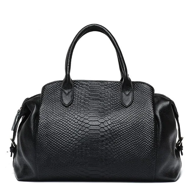 Top Grain Serpentine Pattern Leather Handbag Boston Satchel