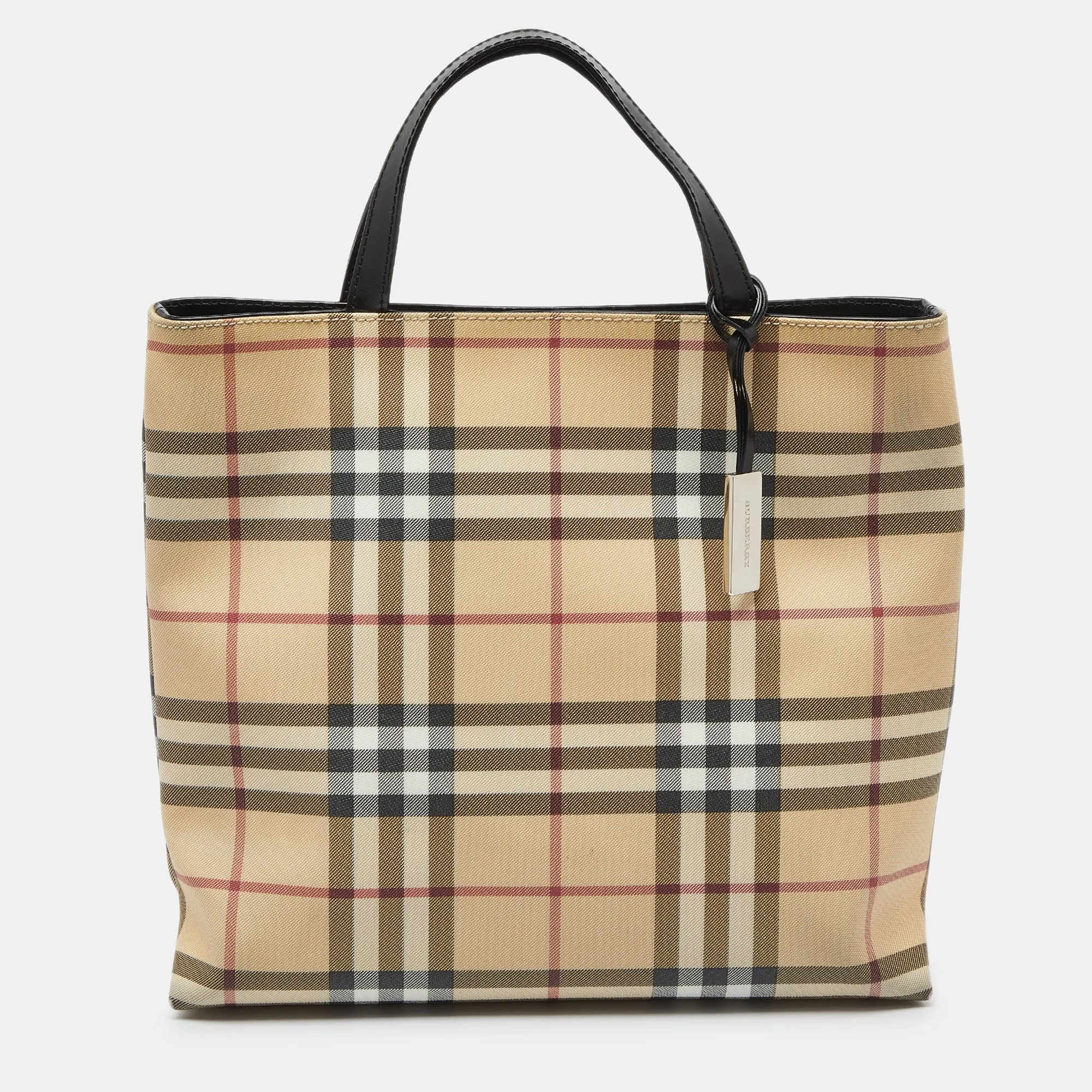 Trendy Inspired Burberry Beige House Check Pvc And Patent Leather Tote