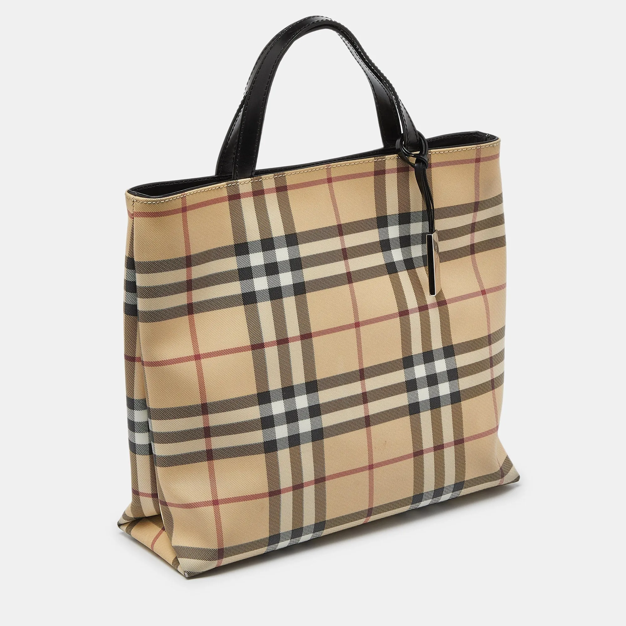 Trendy Inspired Burberry Beige House Check Pvc And Patent Leather Tote