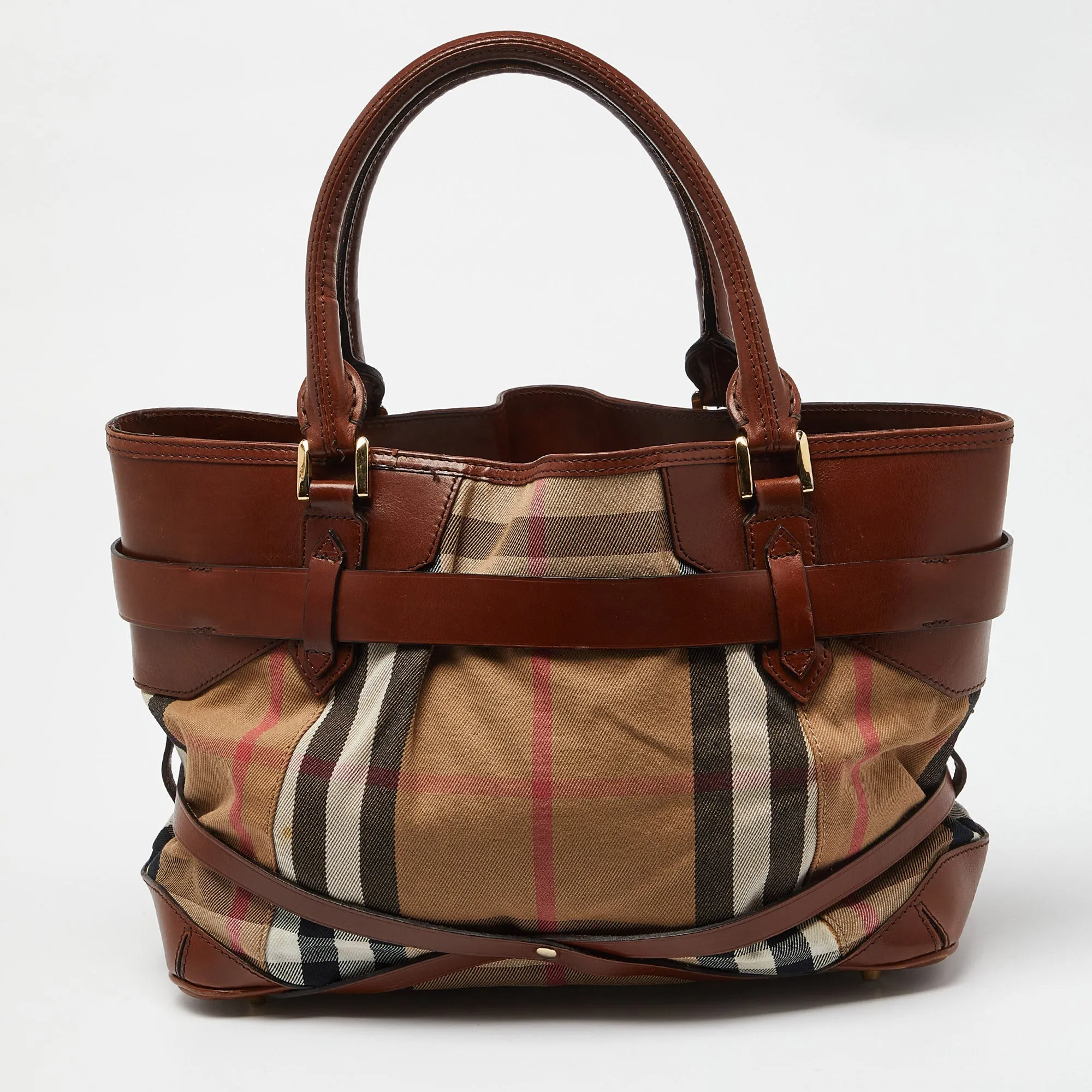 Trendy Inspired Burberry Beige/brown House Check Canvas And Leather Medium Bridle Lynher Tote