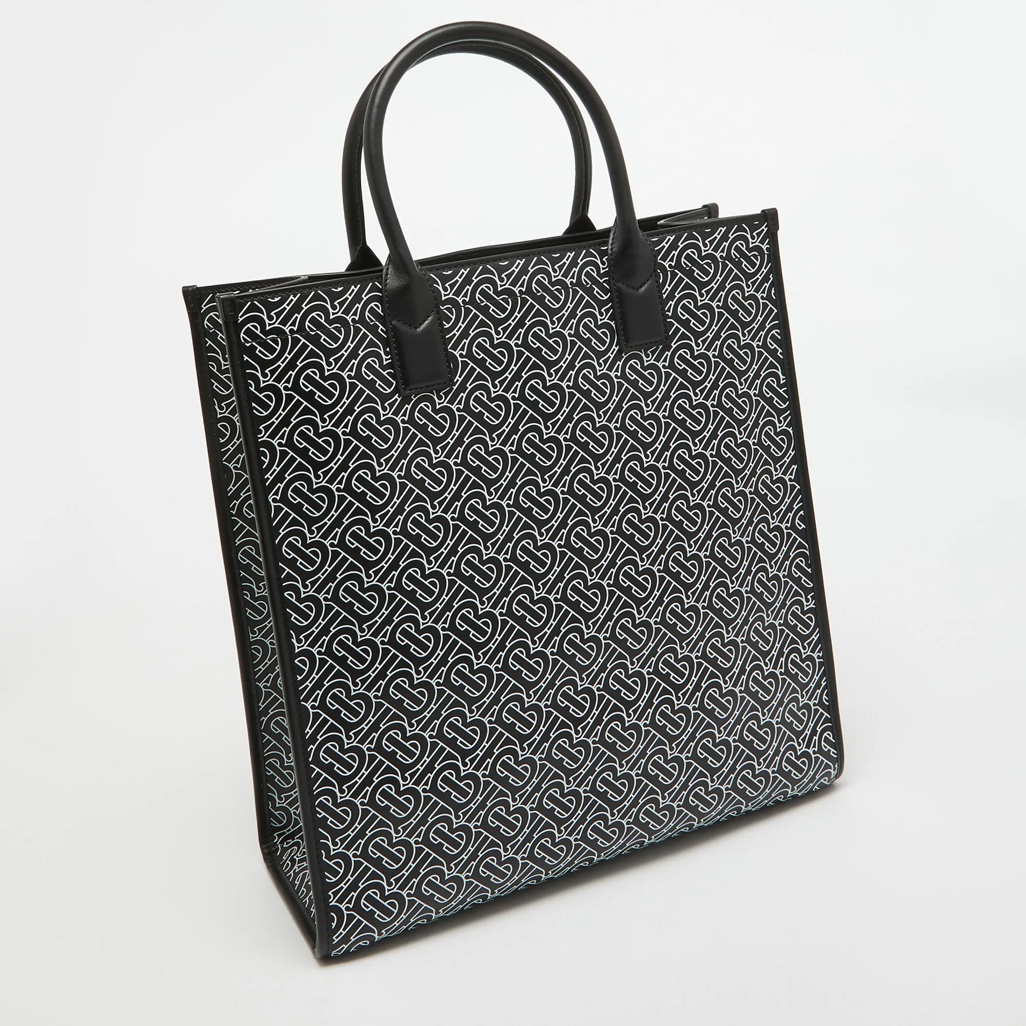 Trendy Inspired Burberry Black/white Tb Logo Leather Vertical Danny Tote