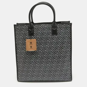 Trendy Inspired Burberry Black/white Tb Logo Leather Vertical Danny Tote