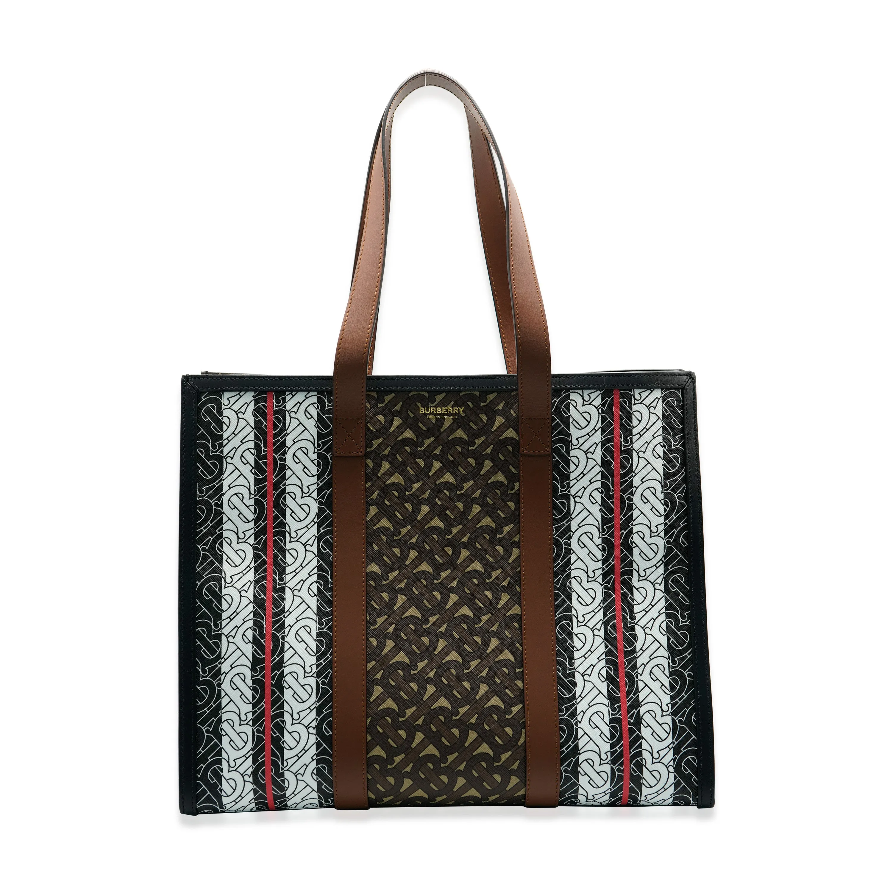 Trendy Inspired Burberry Bridle Canvas Monogram Stripe E-canvas Tote