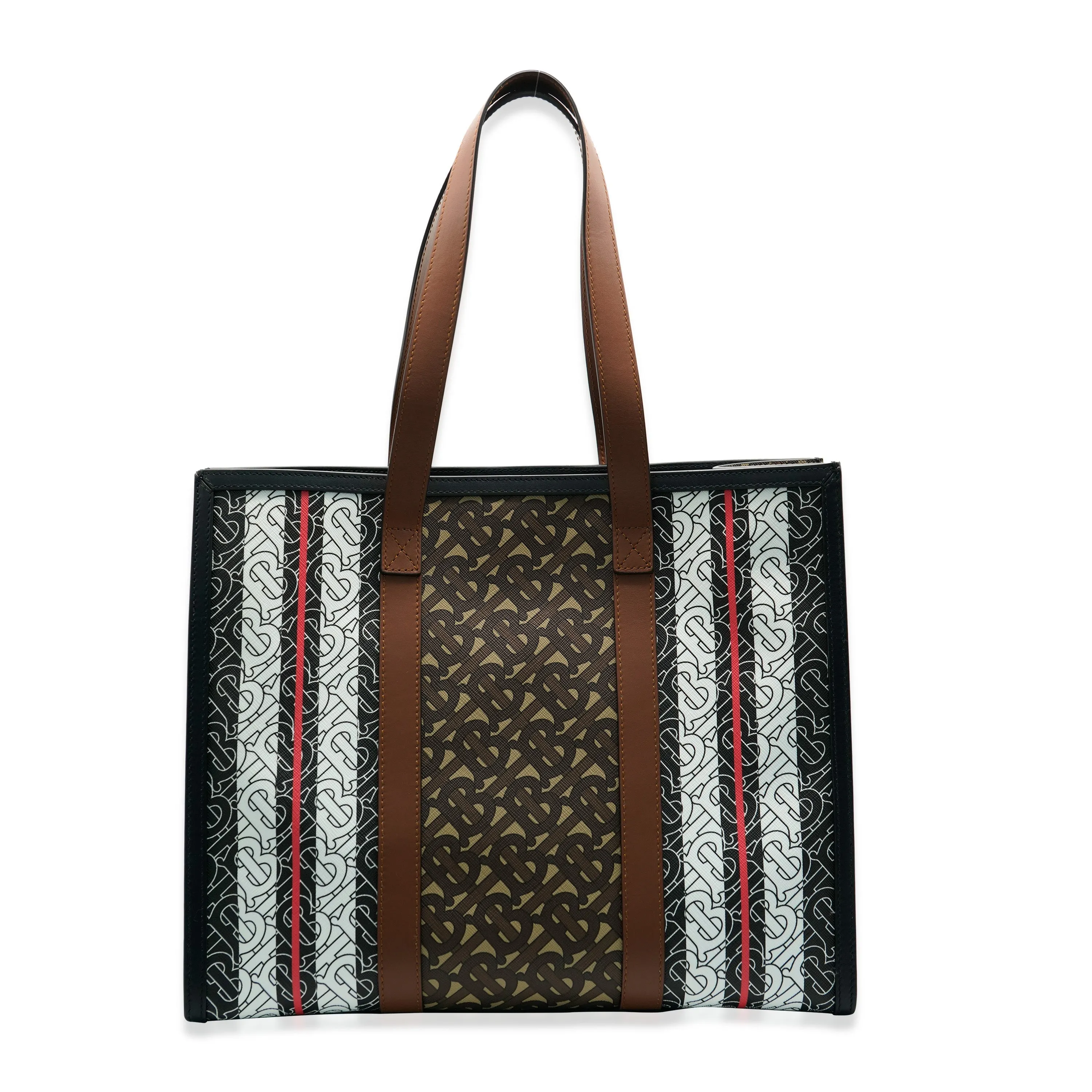 Trendy Inspired Burberry Bridle Canvas Monogram Stripe E-canvas Tote