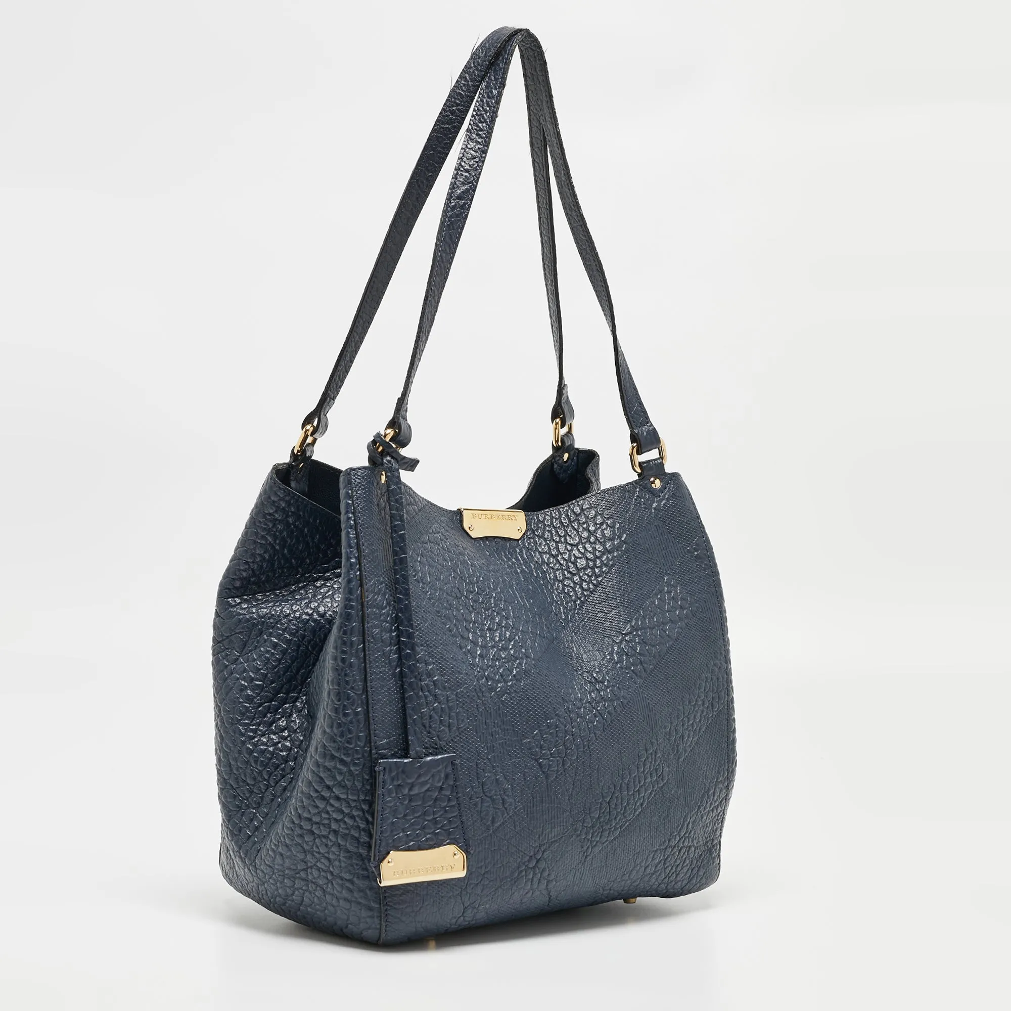 Trendy Inspired Burberry Navy Blue Embossed Leather Canterbury Tote