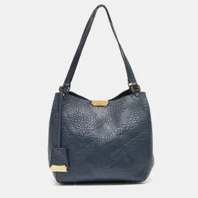 Trendy Inspired Burberry Navy Blue Embossed Leather Canterbury Tote