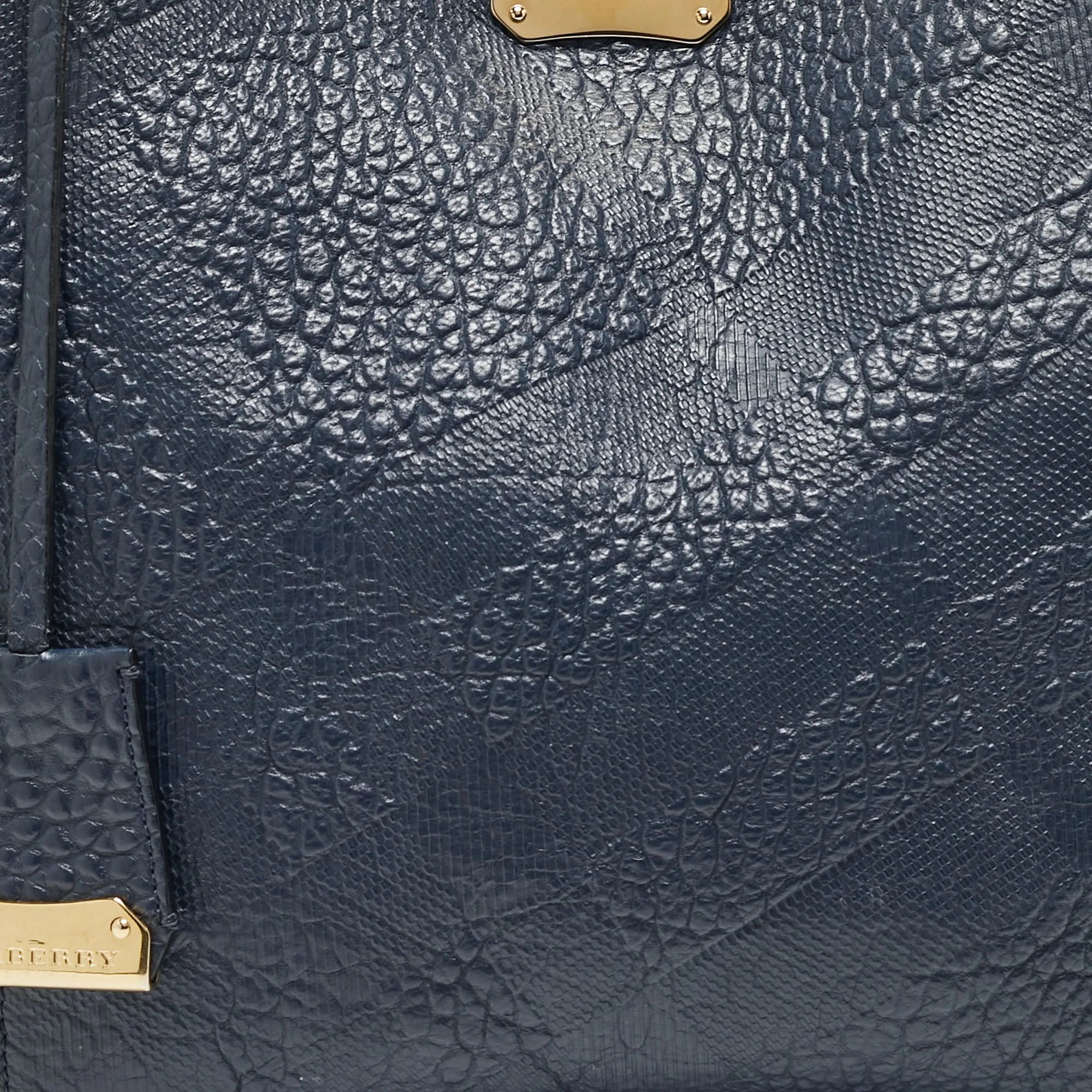 Trendy Inspired Burberry Navy Blue Embossed Leather Canterbury Tote