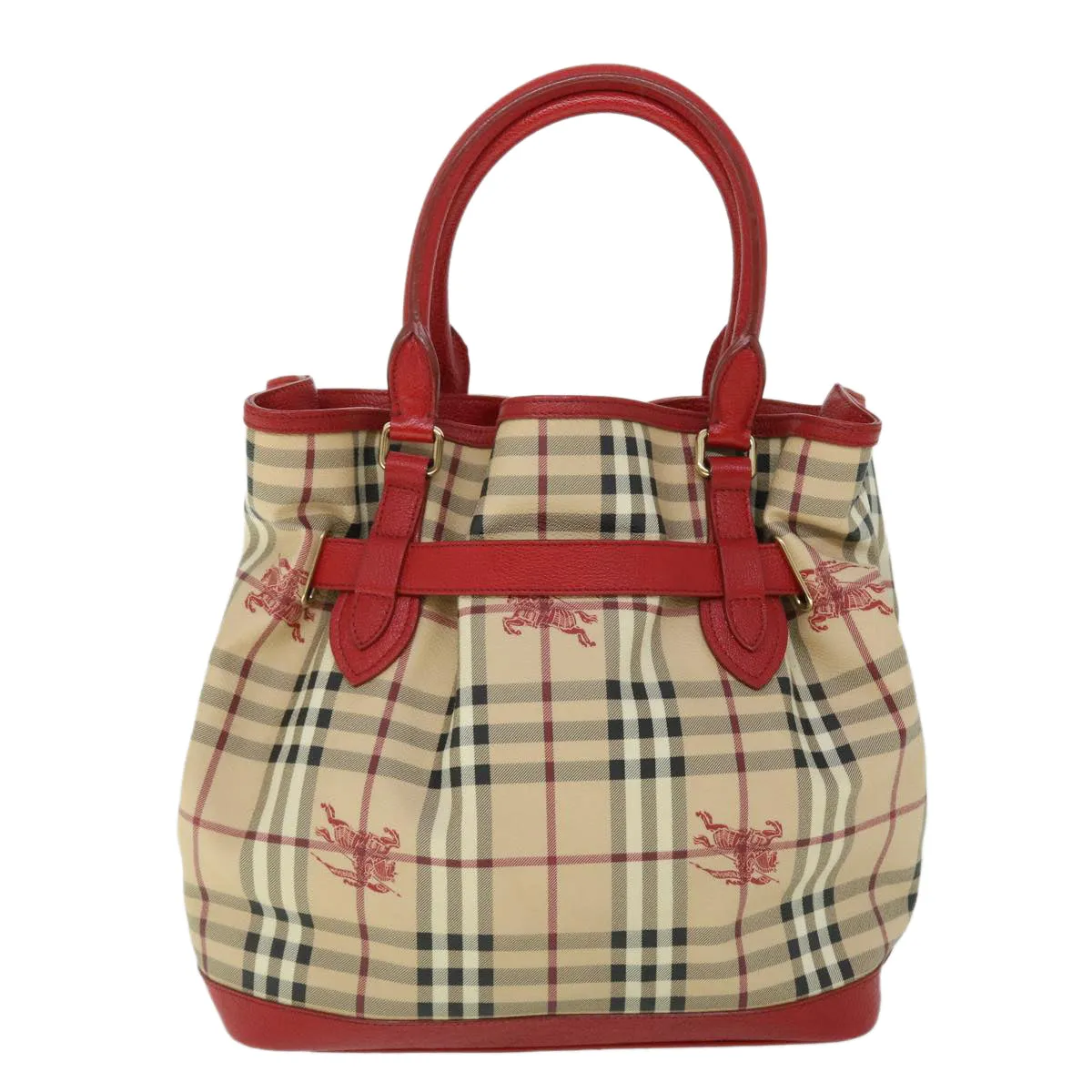 Trendy Inspired Burberry Nova Check Tote Bag Pvc Leather Beige Red Auth Yk8482